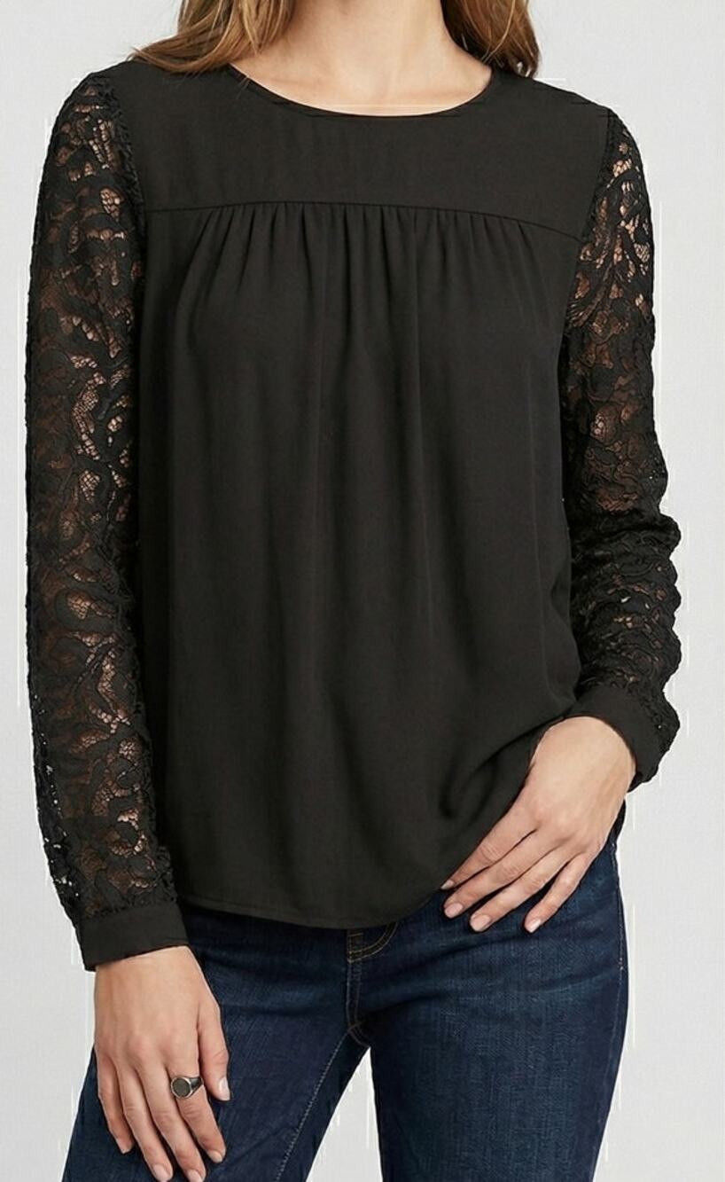 Ann Taylor LOFT XS Black Blue Blouse Keyhole Back 100% Polyester